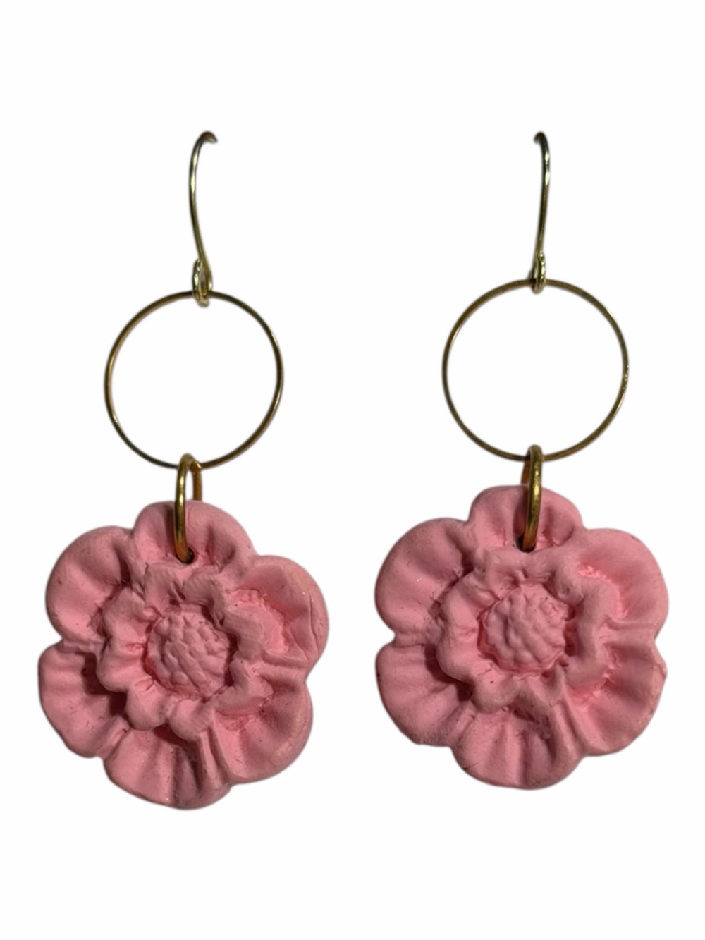 Pink Flower Blossom Polymer Clay Dangle Earrings Feminine Floral